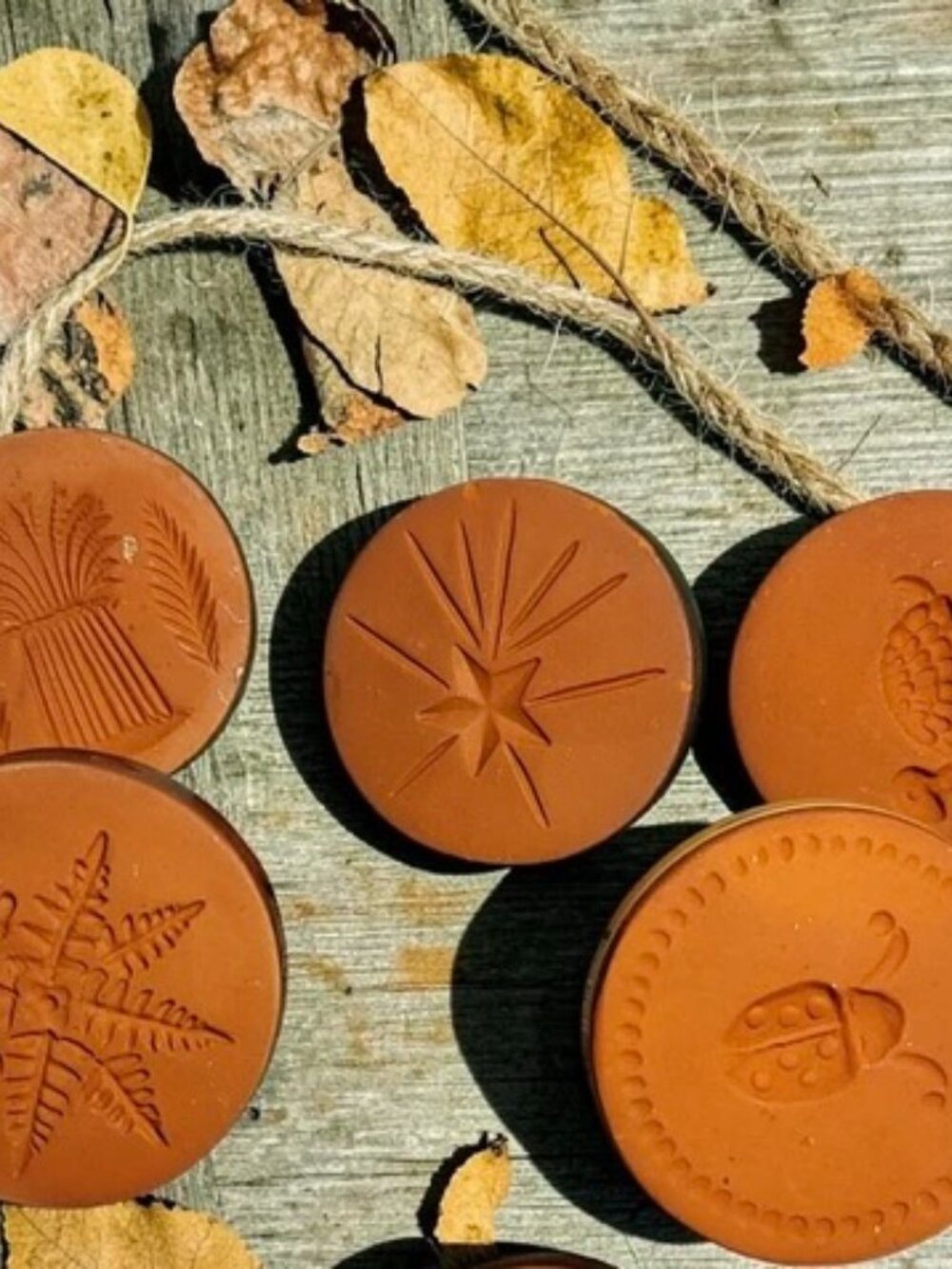RYCRAFT Scandinavian-Style 2" Cookie Stamps (5) Terra Cotta Knob-Handle Glazed